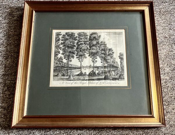 1760 A View of the Royal Palace of Fontainbleau Paris Copper Engraving Framed