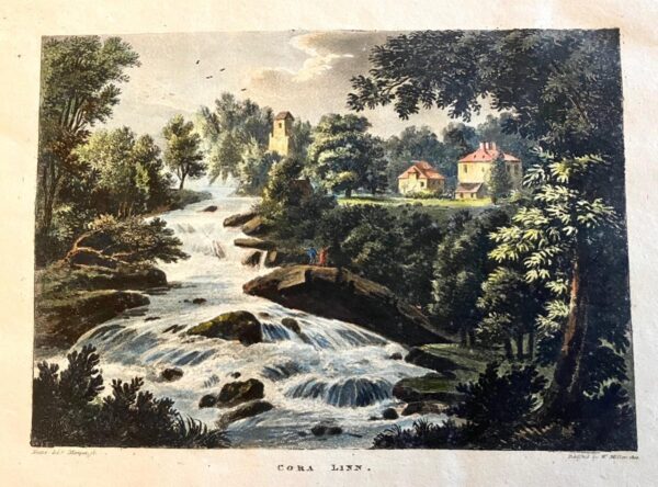 1801 Cora Linn Hand Coloured Engraving River Clyde Waterfalls Lanark Scotland