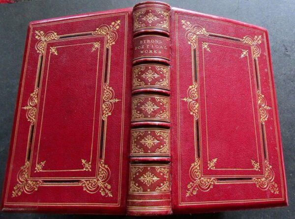 1873 Poetical Works of Lord Byron Fine Full Red & Gilt Leather Binding