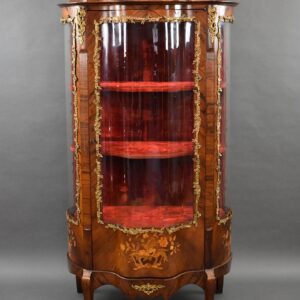 19th Century French Rosewood & Marquetry Serpentine Vitrine