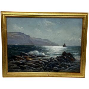 19th Century Marine Oil Painting Summer Morning Spanish Head Isle of Man