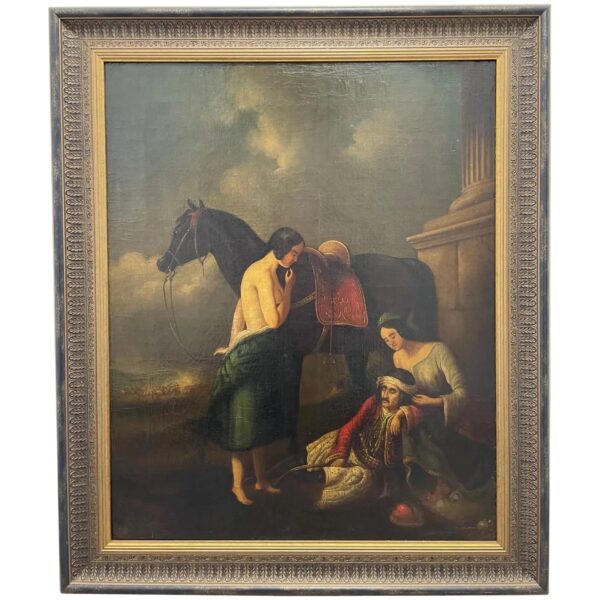 19th Century Oil Painting Battle - The Wounded Greek Attributed Abraham Cooper RA