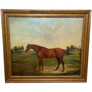 19th Century Oil Painting Equine Portrait Bay Hunter Horse Partisan By James Barenger