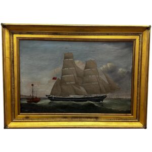 19th Century Oil Painting Marine Brigg Ship Susannah Thrift with Pilot St Nicholas