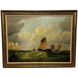 19th Century Oil Painting Polly Ramsgate Fishing Trawler off Dover by William Broome