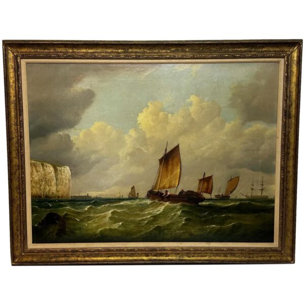 19th Century Oil Painting Polly Ramsgate Fishing Trawler off Dover by William Broome