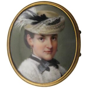 19thc Portrait Miniature Lady Enamels Porcelain 18k Gold Mount