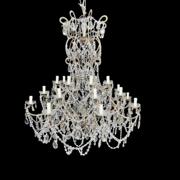 A Very Large 24 Light Florentine Beaded Gilt Antique Chandelier