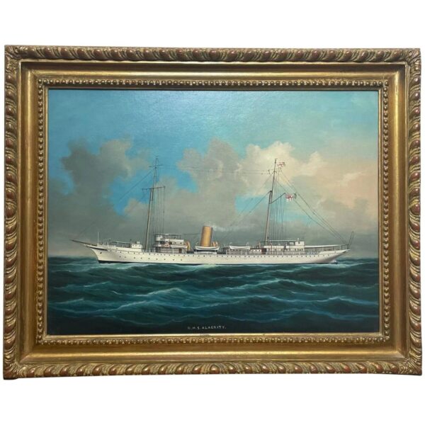 Anglo Chinese Marine Oil Painting HMS Alacrity Schooner Steam Ship