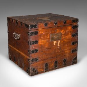 Antique Fitted Silver Chest, English, Oak, Iron Bound, Shipping Trunk - Victorian c.1880