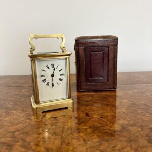 Antique Victorian Quality Brass Carriage Clock with Original Leather Travelling Case