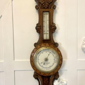 Antique Victorian Quality Carved Oak Aneroid Banjo Barometer