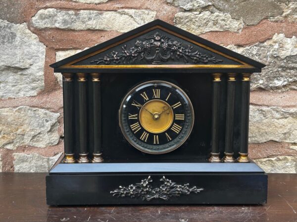 Architectural Slate Mantle Clock – Rare Movement - 8 Day Bell Striking