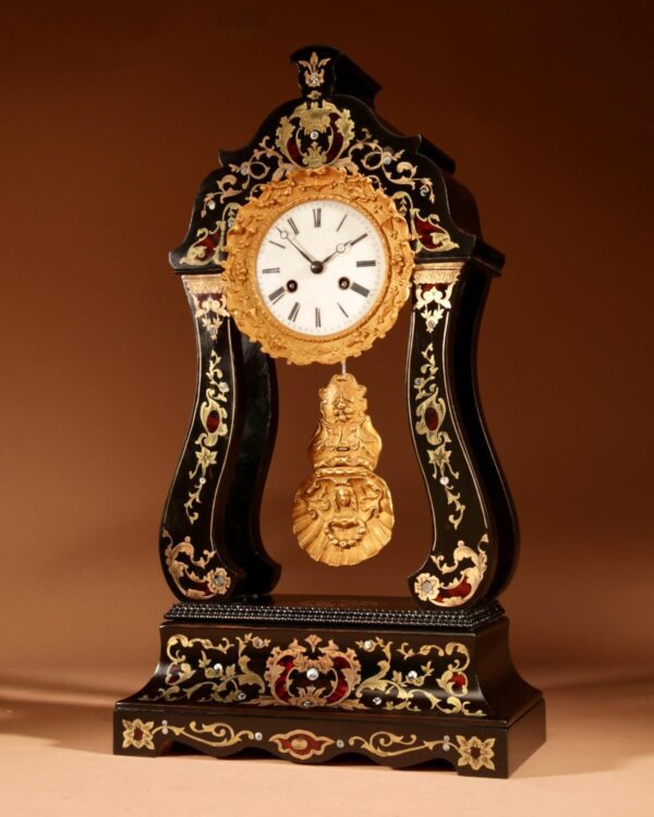 “Boulle” Mantel Clock in Portico Clock Style - French c.1870