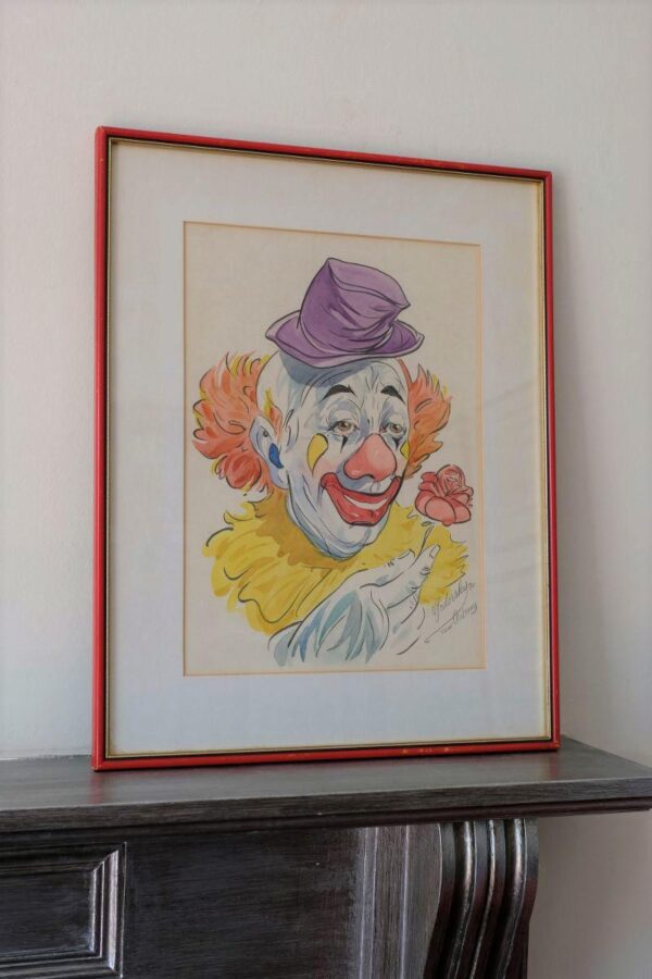 Clown with Rose Inscribed New Orleans Signed by Alexander Fedorsky - Watercolour