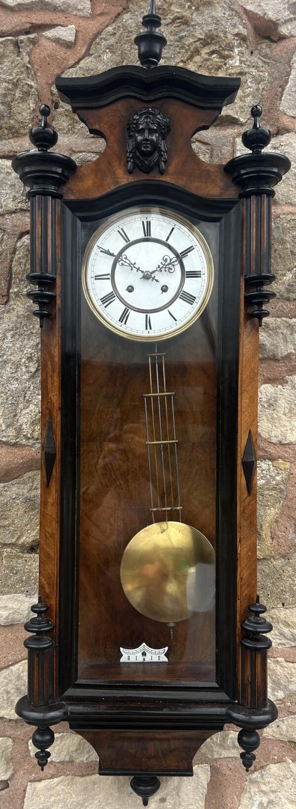 Fantastic Walnut & Ebonised Vienna Wall Clock – Ca 1890