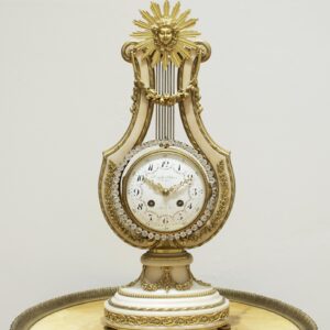 French Marble & Ormolu Mount Lyre Mantel Clock