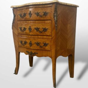 French Marquetry Petite Chest Drawers With Marble Top