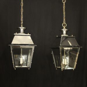 French Pair of Steel & Brass Lanterns