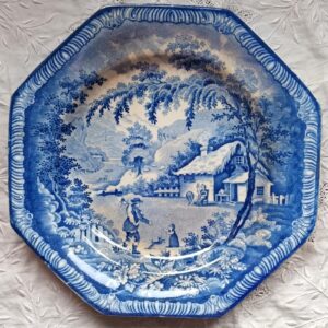 Georgian Blue & White Returning Woodman Plate ~ Brameld