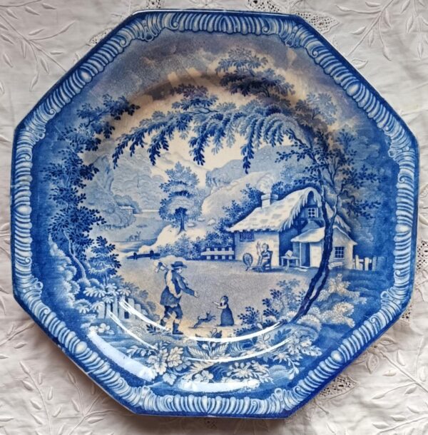 Georgian Blue & White Returning Woodman Plate ~ Brameld