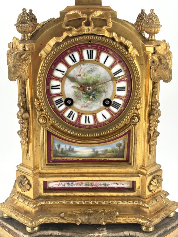 Impressive Victorian Pink Sevres Ormolu Case Mantle Clock ca.1870