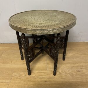 Indian Brass and Carved Hardwood Folding Table Circa 1920