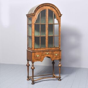 Inlaid Burr Walnut Antique Bookcase on Stand