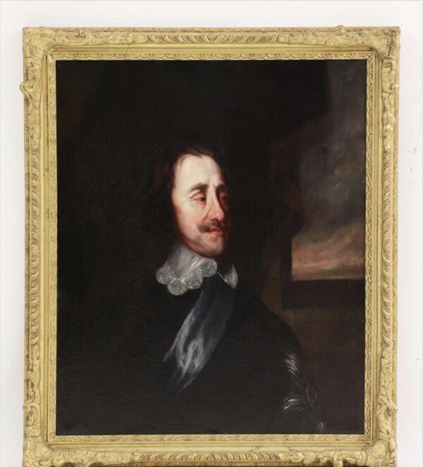 King Charles I Circle Of Lely 17th Oil Portrait Painting 1660-1690