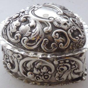 Large 1898 Hallmarked Silver Love Heart Ring Earring Jewellery Box William Hutton