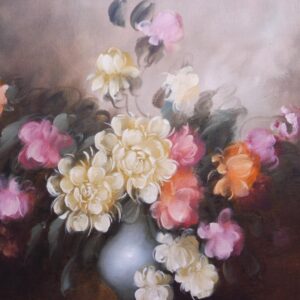 Large Oil on Canvas Bowl of Roses Signed (free Shipping to Mainland England