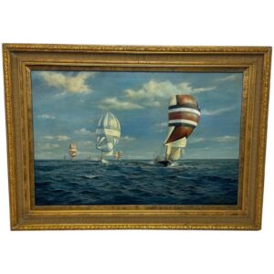 Marine Oil Painting Admirals Cup Yacht Cross Channel Race 1969 Off Cowes