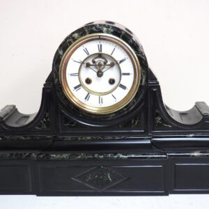 Marvellous French 8-day Striking Slate Clock – Grey Marble Inlay Visible Escapement