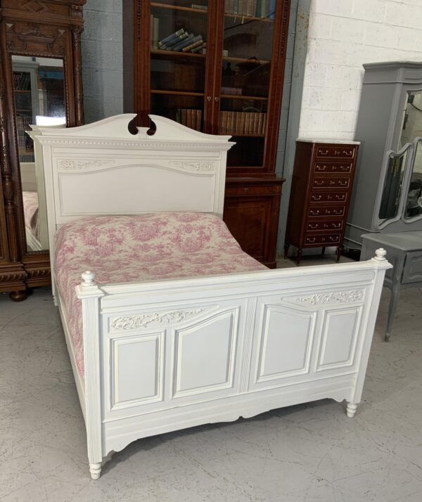 Painted French Carved King Size Bed