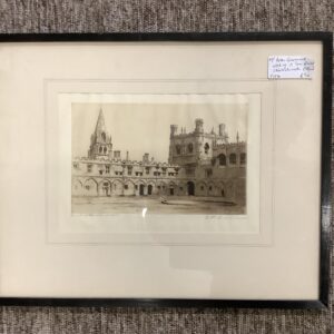 Peter Grahame: Etching of Tom Quad, Christchurch, Oxford