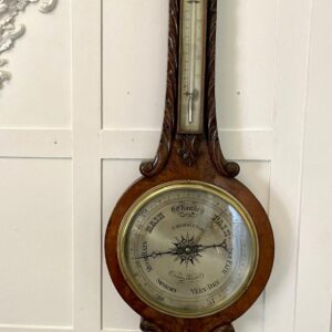 Quality Antique Victorian Burr Walnut Carved Banjo Barometer