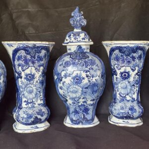 Set of Five 18th Century Blue & White Delft Garniture with Original Lids c.1780