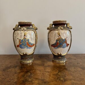 Unusual Pair of Antique 19th Century Quality Japanese Satsuma Vases