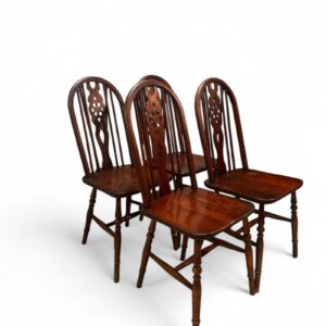 Vintage Old Charm Wood Bros Dining Wheelback Kitchen Windsor Chairs / Tudor Brown / Set Of 4