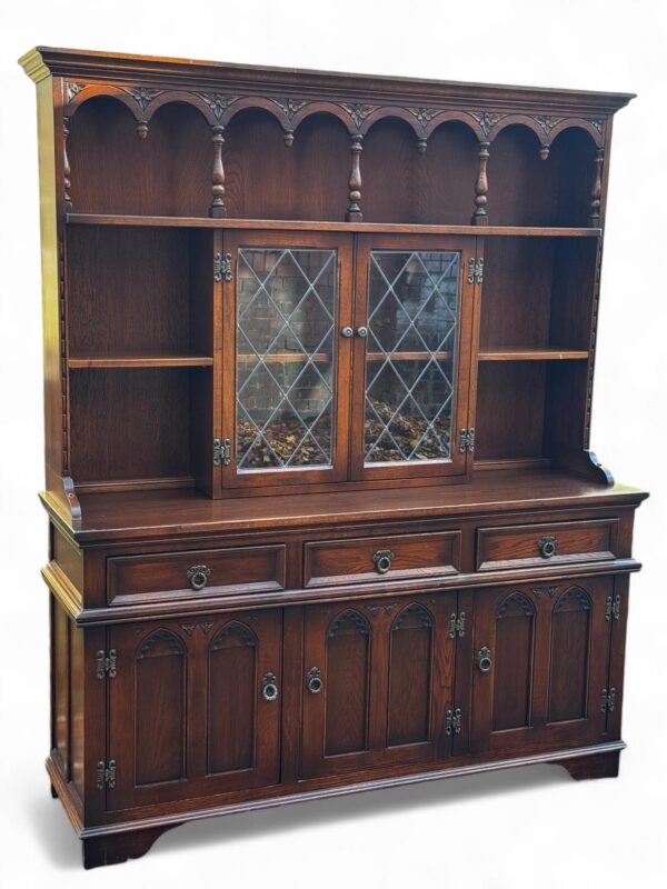 Vintage Old Charm Wood Brothers Oak Welsh Dresser / Tudor Brown c.1970