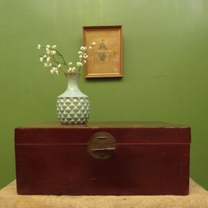 Vintage Oriental Red Storage Box with Brass Catch