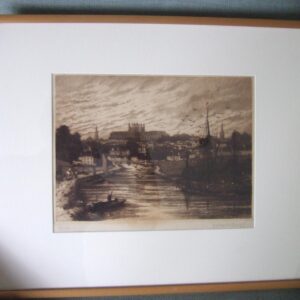 Walter W Burgess Etching of Exeter Dated 1888