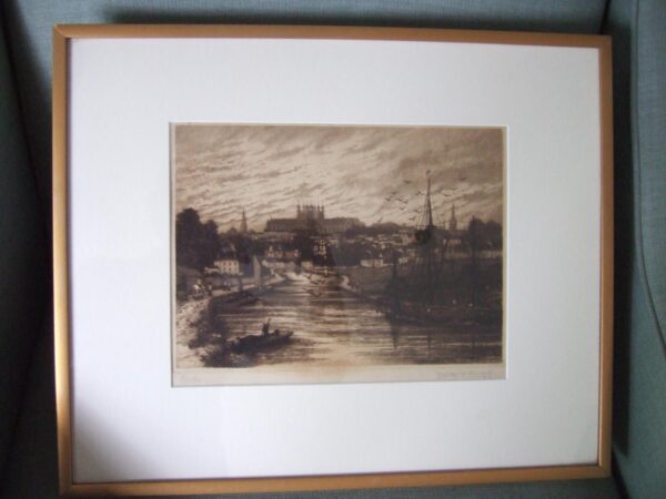 Walter W Burgess Etching of Exeter Dated 1888