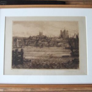 Walter W Burgess Etching of the City of Rochester, Kent Dated 1886