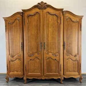 Wardrobe French Vintage Oak 4 Door Armoire Louis XVI Retro