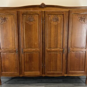 Wardrobe French Vintage Oak 4 Door Armoire Louis XVI Retro