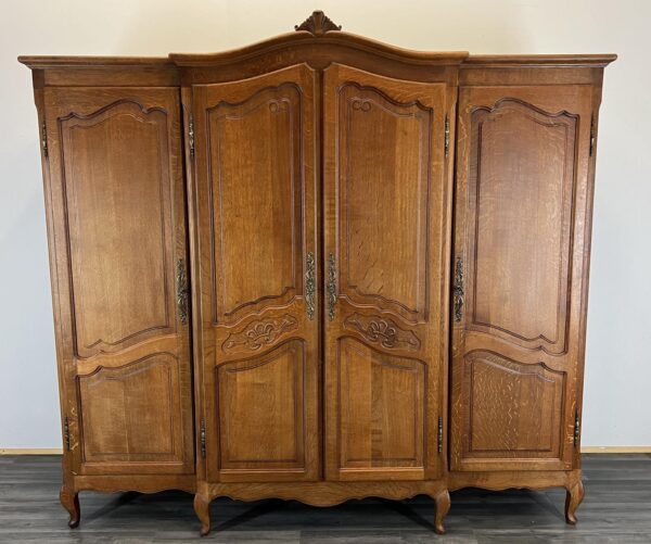 Wardrobe French Vintage Oak 4 Door Armoire Retro