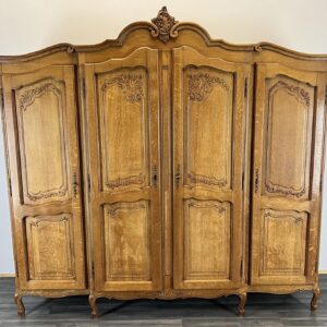 Wardrobe French Vintage Oak 4 Door Armoire Retro