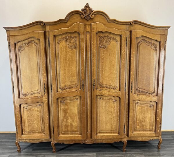 Wardrobe French Vintage Oak 4 Door Armoire Retro