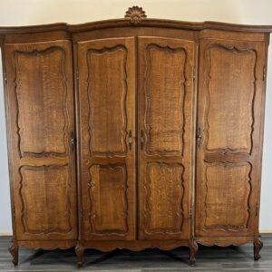 Wardrobe French Vintage Oak 4 Door Armoire Retro